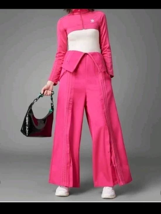 XL Adidas Hot Pink Wide-Leg Snap-Front Track Pants Jacket - Picture 1 of 7